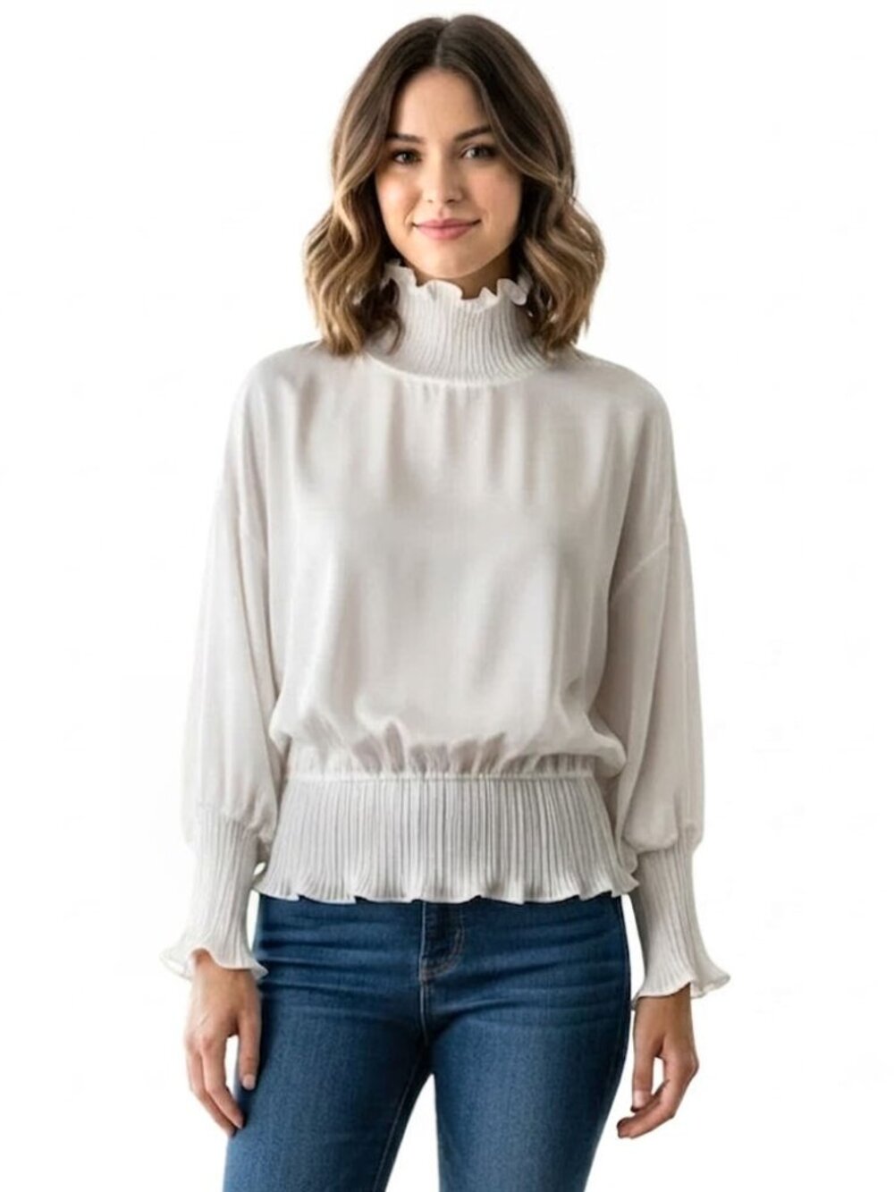 Givenchy Frilled High-Neck Women's White Blouse Size 36 NWOT